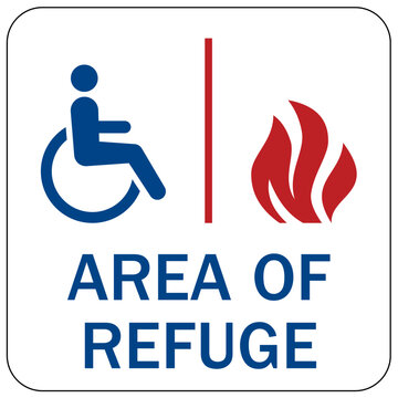Area of refuge sign and labels disable person