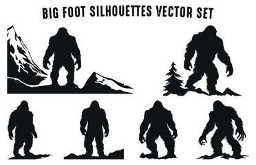 Bigfoot Vector Silhouettes Clipart Bundle, A Set of Yeti vector illustrations, Bigfoot Silhouettes Clip art - obrazy, fototapety, plakaty