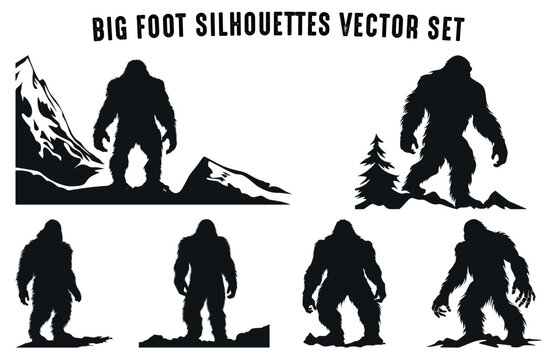 Bigfoot Vector Silhouettes Clipart Bundle, A Set of Yeti vector illustrations, Bigfoot Silhouettes Clip art