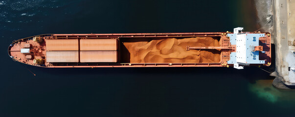 Aerial Top View Of Loading Grain Into Sea Cargo Vessel - obrazy, fototapety, plakaty