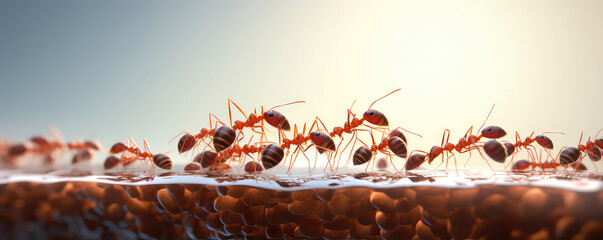 Aigenerated Closeup Of Red Ants Gathering Food