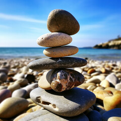 A rock balances on top of one on the beach