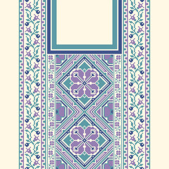 Obraz premium floral embroidery neckline background. ikat and cross stitch geometric seamless pattern ethnic oriental traditional. Aztec style illustration design for carpet, wallpaper, clothing, wrapping, batik.