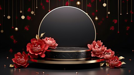 Luxury Asian podium to display your products with flower AI Generative