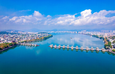 Aerial view of Guangji Bridge, Chaozhou City, Guangdong province, China