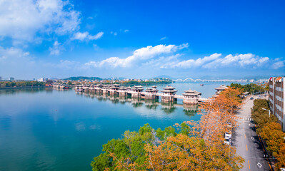 Aerial view of Guangji Bridge, Chaozhou City, Guangdong province, China