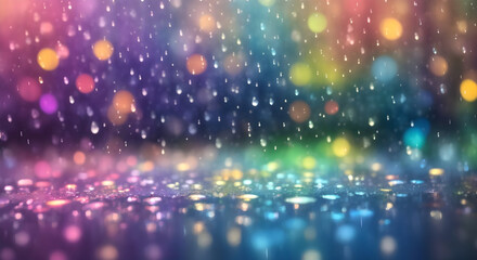 Rains drop background with bokeh rainbow color.  - obrazy, fototapety, plakaty