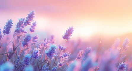 Dreamy Lavender Field at Sunset - obrazy, fototapety, plakaty