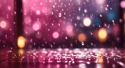 Fototapeta na wymiar Pink rains drop background with bokeh effect. Wallpaper for holidays. 