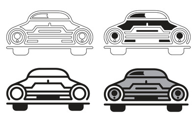 Car Type and Model Objects icons Set . Vector black illustration isolated on white background with shadow