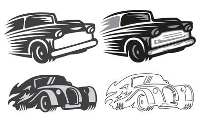 Obraz premium Car Type and Model Objects icons Set . Vector black illustration isolated on white background with shadow