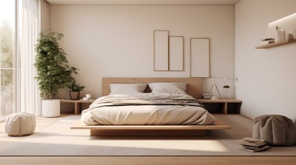 Minimalist Bedroom with a Beautiful Wooden Bed and White Pillows