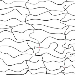 Thin lines bend wavy and tend to connect at the tips with red dots.