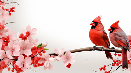 bird and flowers on the branch of tree