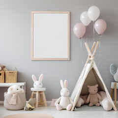 Mock up frame in kids room, 3d render