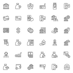 Online banking line icons set