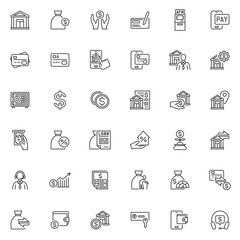 Online banking line icons set