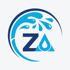 Letter ZA water logo design Letter ZA logo. letter logo design. Water and Spring Logo Vector.
