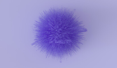 Explosion particles of purple powder on purple background.
