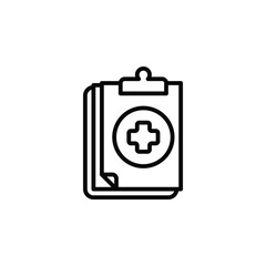 Medical clipboard outline icon. Vector illustration. The isolated icon suits the web, infographics, interfaces, and apps.