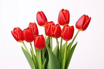 Red tulips isolated on white background.