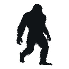 Bigfoot Silhouette Vector isolated on a white background, A Black silhouette of a Bigfoot animal vector