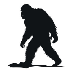 Bigfoot Silhouette Vector art, A Bigfoot black silhouette Clipart isolated on a white background