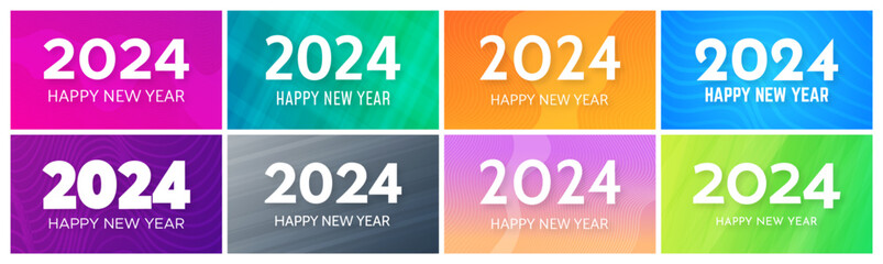 2024 Happy New Year on colorful backgrounds