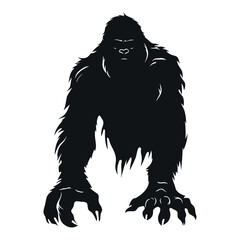 Bigfoot Silhouette Vector isolated on a white background, A Black silhouette of a Bigfoot animal vector