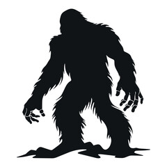 Bigfoot Silhouette Vector isolated on a white background, A Black silhouette of a Bigfoot animal vector