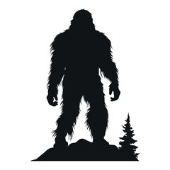 Bigfoot Silhouette Vector isolated on a white background,  A Bigfoot with tree black silhouette  - obrazy, fototapety, plakaty