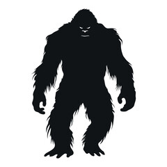 Bigfoot Silhouette Vector isolated on a white background, A Black silhouette of a Bigfoot animal vector