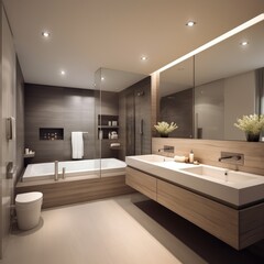 Modern Bathroom with White and Brown Interior Design