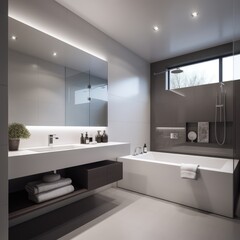 Fototapeta na wymiar Modern and Clean Bathroom with a Large Mirror