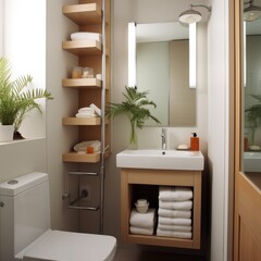 Fototapeta na wymiar Modern and Clean Bathroom with Plants and Towels
