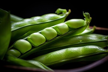 Close up of peas in pea pod. - obrazy, fototapety, plakaty