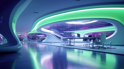 Modern Office Building with Infinity Curve Wall and Colorful Lighting