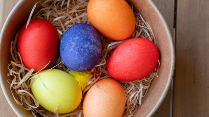 Decorative Easter eggs as background. Space for text