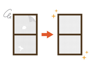 破れた網戸のビフォーアフターイラスト