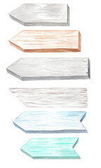 Watercolor set of wooden plaques, sign board