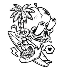 skull and beach stuff line illustration