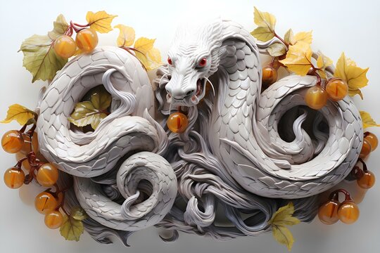 Majolica art style Mythological Hydra on a white background