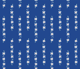 Japanese Cute Flower Leaf Line Vector Seamless Pattern