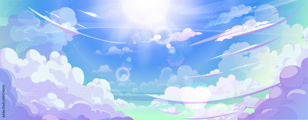 Wall mural anime cloud in blue heaven sky vector background. summer abstract cloudy air design with gradient an