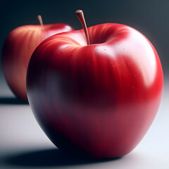 Obraz premium Red Apple fruit with green leaves isolated on white background