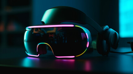 Futuristic VR Experience: High-Tech Gadget in Neon Ambiance