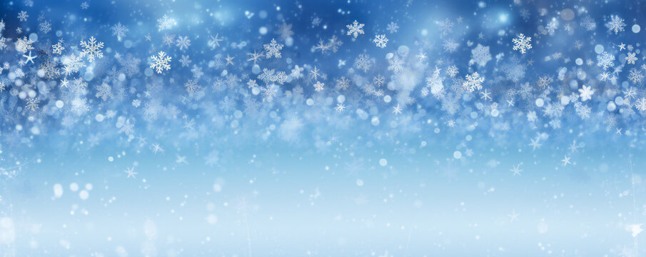 Abstract winter background with snow and snowflakes