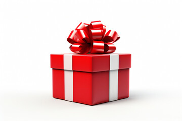 Fototapeta premium Red holiday gift box with red ribbon on white background