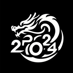 Chinese dragon symbol illustration Combining the numbers 2024 for the New Year festival 2024 - Vector