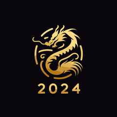 Chinese dragon symbol illustration Combining the numbers 2024 for the New Year festival 2024 - Vector